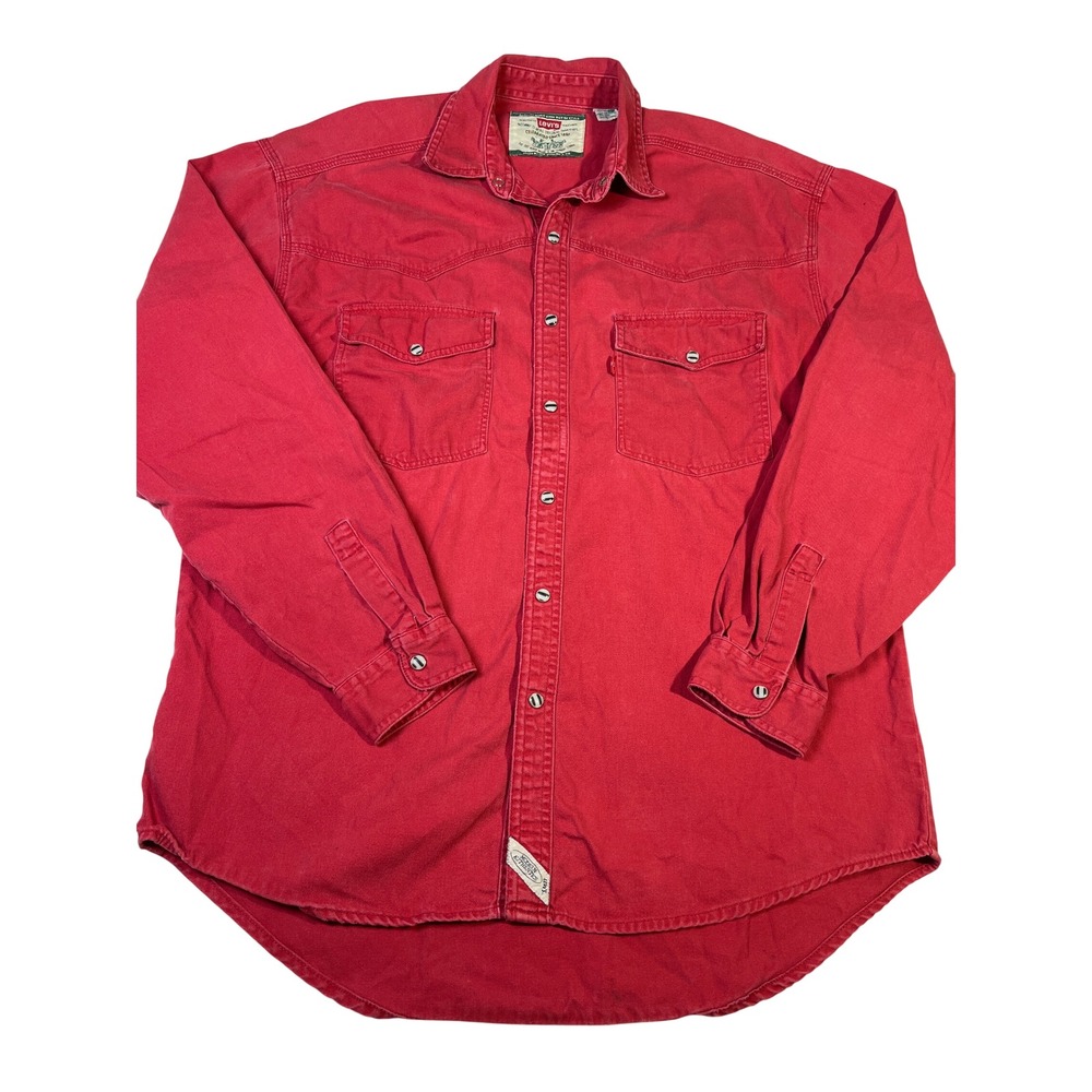 Levis Vintage 80s Mens‎ Red Western Pearl Snap Shirt Modern Authentics Medium